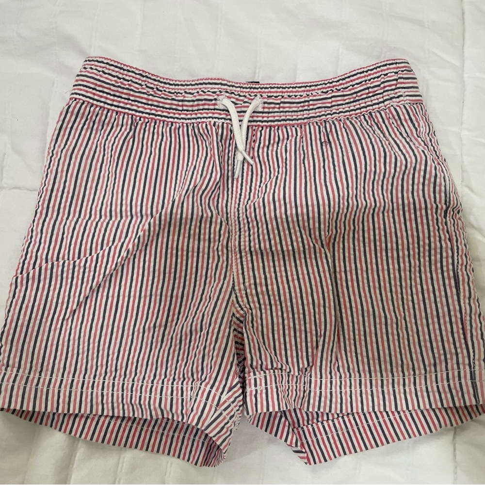 Janie and Jack Red and Blue Striped Kids Swim Trunks